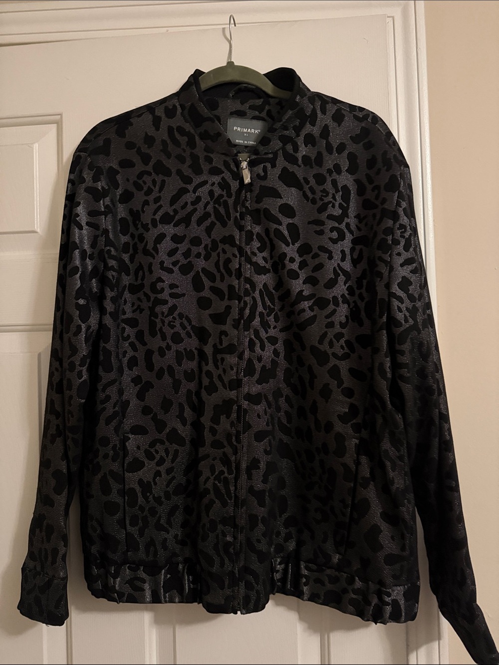 Primark Black and Gray Leopard-Print Bomber Jacket